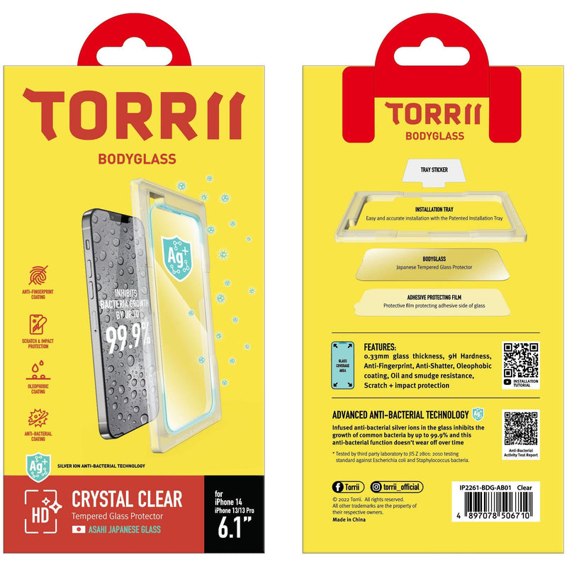 Torrii Bodyglass Screen Protector Anti-Bacterial Coating for iPhone 14 (6.1) - Clear-smartzonekw