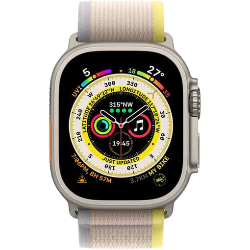 Apple Watch Ultra GPS + Cellular, 49mm Titanium Case with Yellow/Beige Trail Loop-smartzonekw