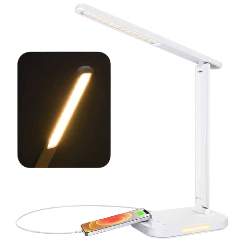 LITOM LED Eye-Caring Touch Control Desk Lamp with USB Charging Port - White-smartzonekw