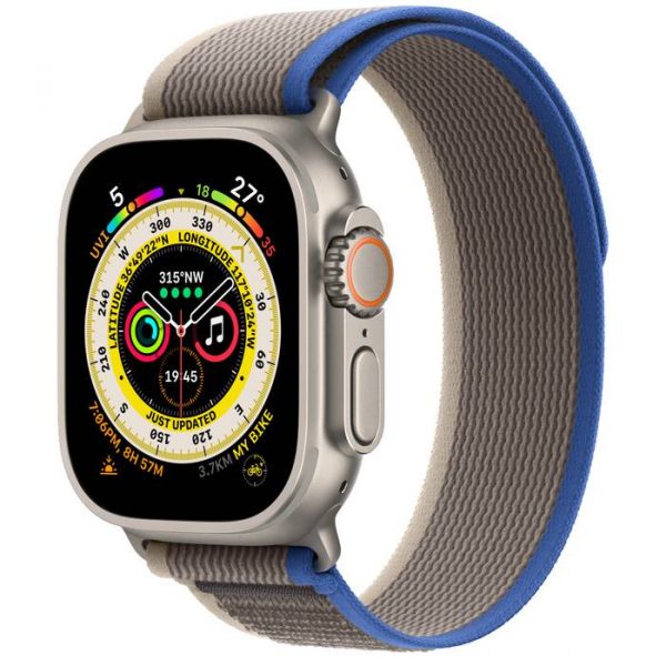 Apple Watch Ultra GPS + Cellular, 49mm Titanium Case with Blue/Gray Trail Loop-smartzonekw