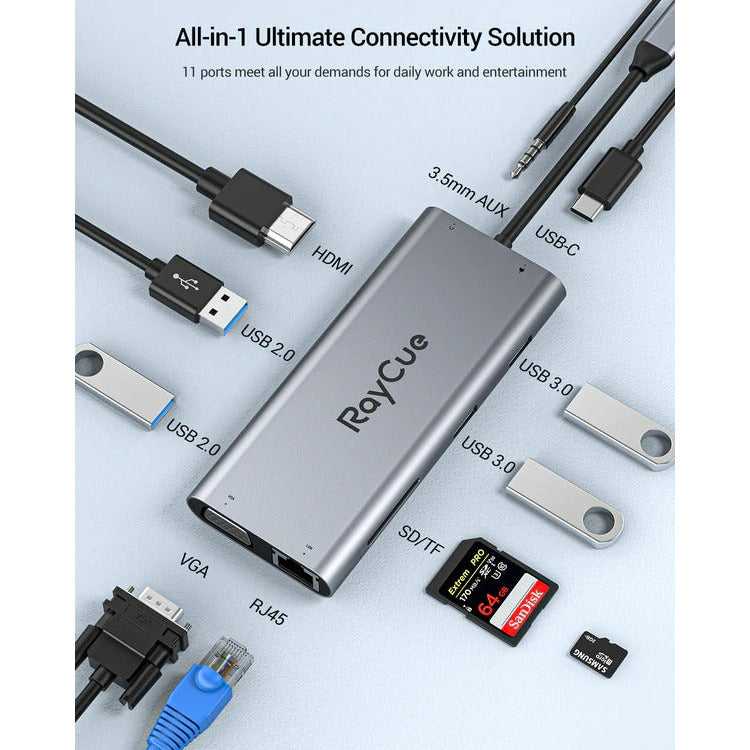RayCue ExpandPro Prime+ 11-in-1 USB-C Hub/Docking Station-smartzonekw