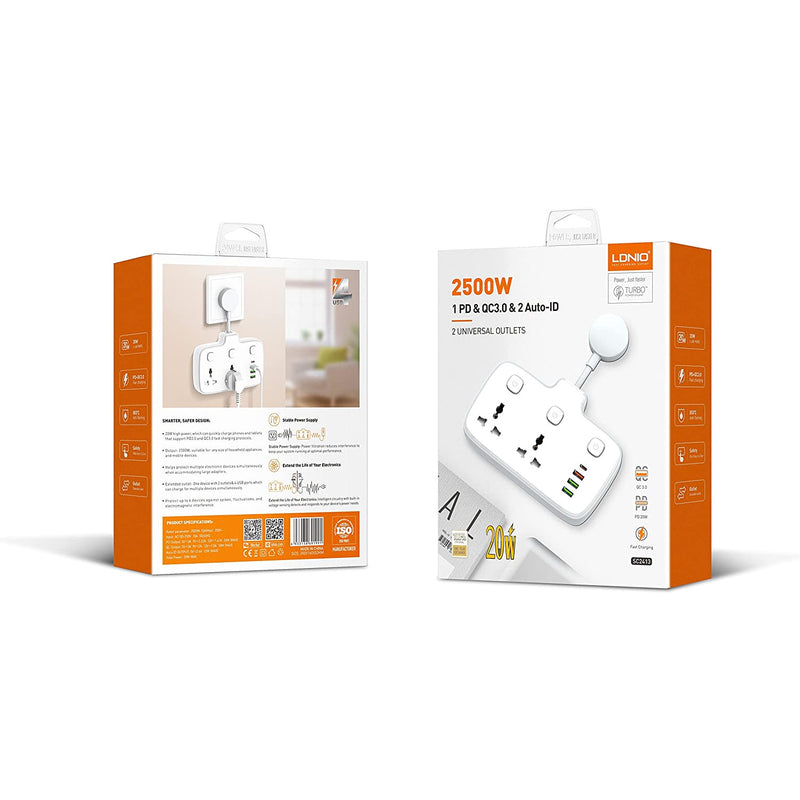 LDNIO SC2413 Universal Power Strip USB Outlet Extension Cord Adapter Wall Charger Surge Protector Socket With 4 USB Port-smartzonekw