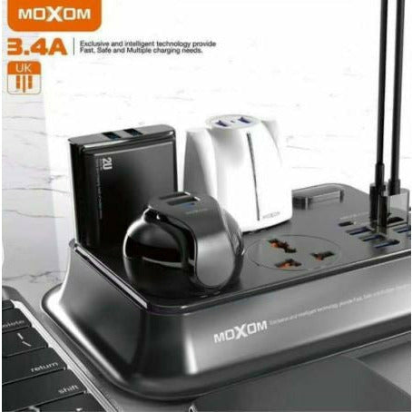 MOXOM MXST06  Power Socket 6 USB Ports + 2 Type C PD + 4 Universal Socket Charger Extension ( 2 Meters Cord ) - Smartzonekw