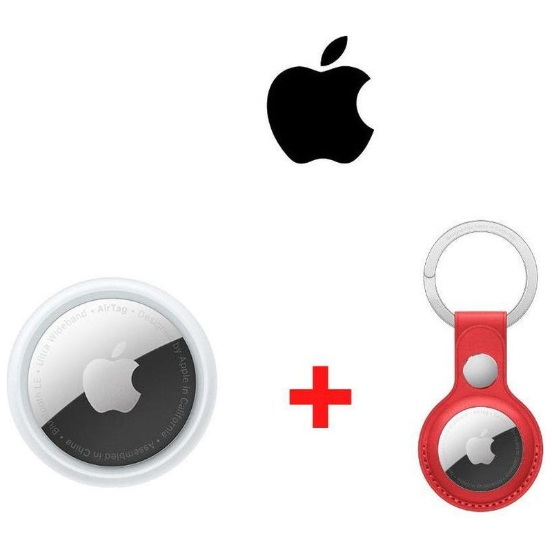 Apple AirTag Red Leather Key Ring + AirTag Bundle - smartzonekw