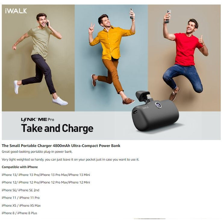 Iwalk Linkme Pro Fast Charge 4800 Mah Pocket Battery with Battery Display for iPhone-smartzonekw