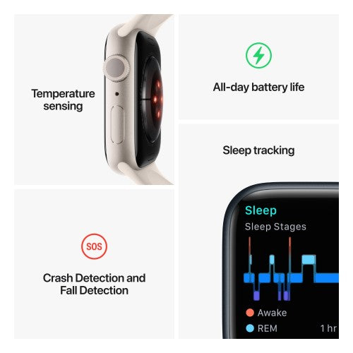 Apple Watch Series 8 GPS 45mm Midnight Aluminum Case with Midnight Sport Band + Free Screen Protector - Smartzonekw