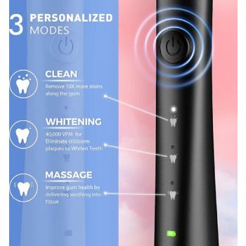 ATMOKO Sonic Duo Electric Toothbrush, Rechargeable with 40000VPM, with 8 Brush Heads-HP42A, Black & Pink - Smartzonekw