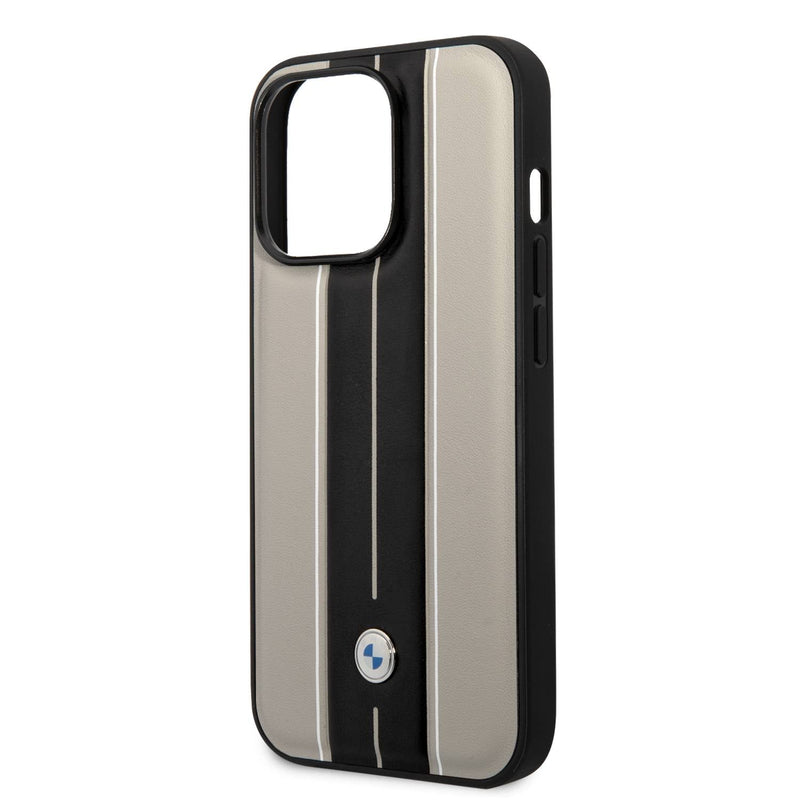 BMW Signature Collection Genuine Leather Case with Hot Stamp Lines iPhone 14 Pro Max  - Beige-smartzonekw