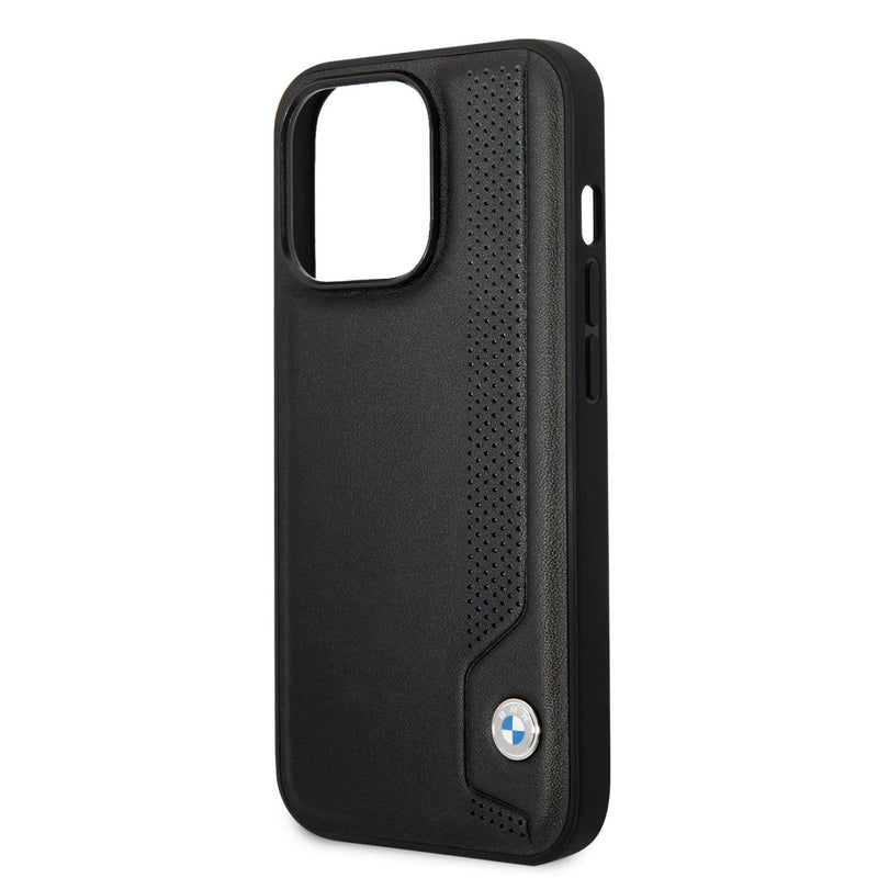 BMW Signature Collection Genuine Leather Case Hot Stamp Line and Blue Dots iPhone 14 Pro - Black-smartzonekw