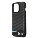 BMW M Collection Magsafe Compatibility PU Carbon Case with Bottom Horizontal Blue Line iPhone 14 Pro - Black-smartzonekw