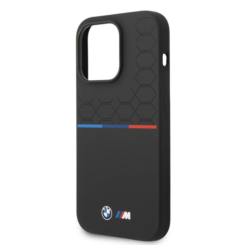 BMW M Collection Magsafe Compatibility Liquid Silicone Case Printed UV Varnish Pattern Logo iPhone 14 Pro  - Black - Smartzonekw