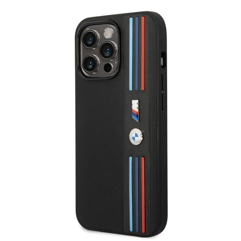 BMW M Collection PU Leather Mesh Case with Printed Tricolor Lines iPhone 14 Pro-smartzonekwBMW M Collection PU Leather Mesh Case with Printed Tricolor Lines iPhone 14 Pro Max-smartzonekw