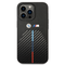 BMW M Collection Quilted PU Carbon Case with Hot Stamped Tricolor Stripe & Metal Logos iPhone 14 Pro - Black-smartzonekw