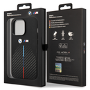 BMW M Collection Quilted PU Carbon Case with Hot Stamped Tricolor Stripe & Metal Logos iPhone 14 Pro Max - Black-smartzonekw