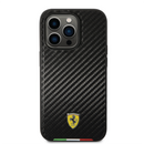 Ferrari Magsafe HC PU Carbon Effect Case with Italian Flag Line & Metal Logo for iPhone 14 Pro Max-smartzonekw