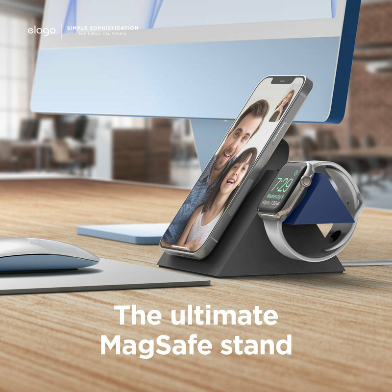 Elago MagSafe Charging Stand MS5 Duo (Compatible with MagSafe Charger & Apple Watch Charger) - Dark Grey / Jean Indigo - Smartzonekw
