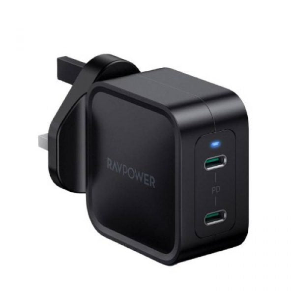 RAVPower RP-PC145 GaN PD Pioneer 65W 2-Port Wall Charger UK - Black - Smartzonekw