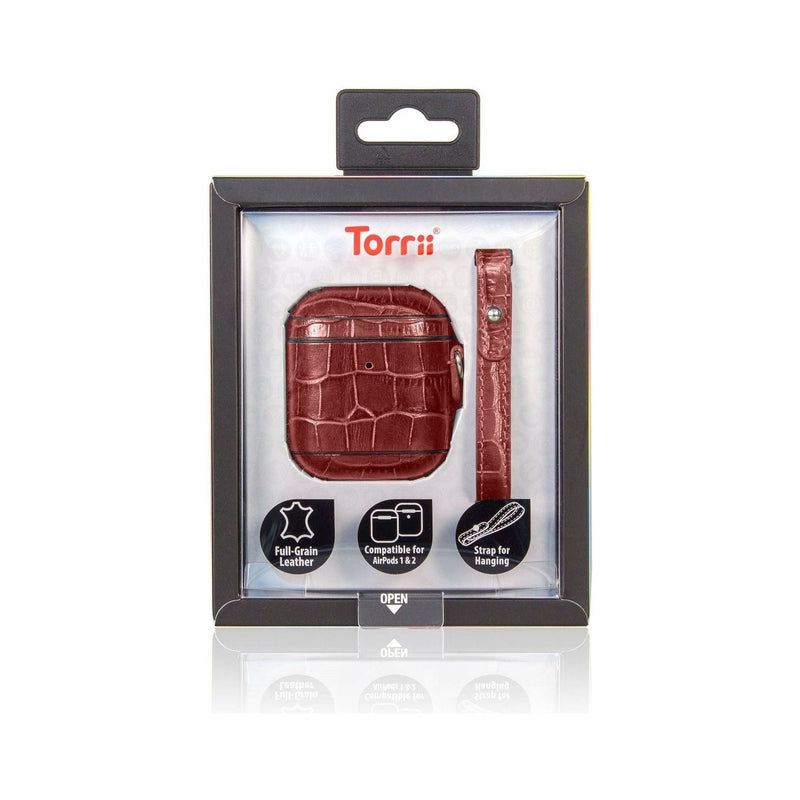 TORRII BAMBOO LEATHER CASE WITH STRAP FOR AIRPODS 1 & 2 SUPPORTS WIRLESS CHARGING - smartzonekw