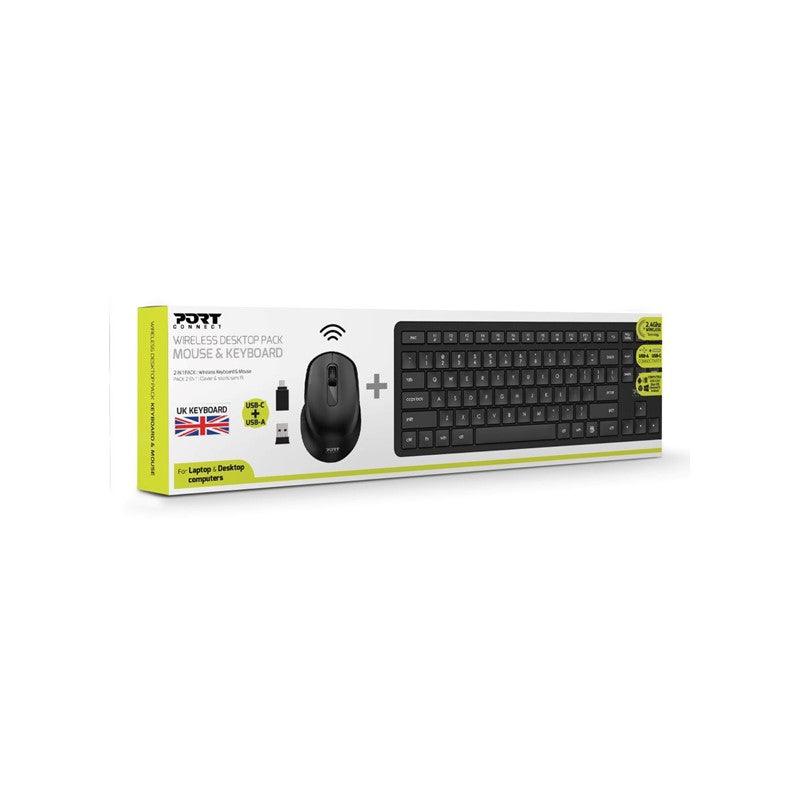 Port Designs Desktop Pack Wireless UK+AR Keyboard And Mouse - Black-smartzonekw