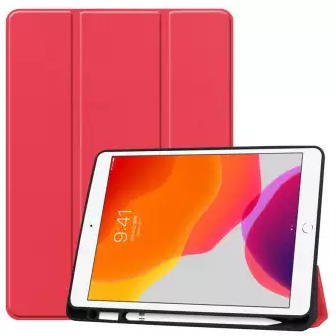 DEVIA Leatherette Case with Hollow for Stylus iPad 7 & iPad 8, 10.2 inch - Red - smartzonekw