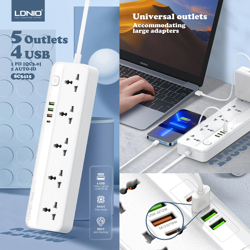 LDNIO SC5415 Power Strip With 5 Sockets PD20W & 3-Port USB Charger-smartzonekw