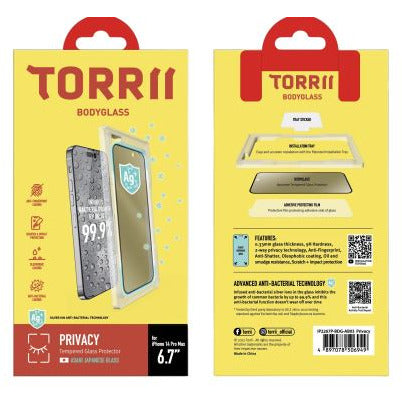 Torrii Bodyglass Screen Protector Anti-Bacterial Coating For Iphone 14 Pro Max (6.7) - Privacy Black-smartzonekw