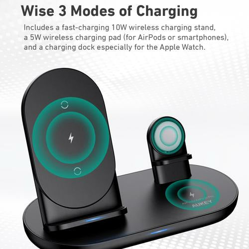 Aukey LC-A3 3 in 1 AirCore Wireless Charging Station Stand Charging Dock - Smartzonekw