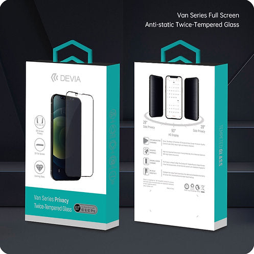 Devia Van Series Full Screen Privacy  Twice-Tempered Glass for iPhone 13 6.1/Pro 6.1" - Black - Smartzonekw