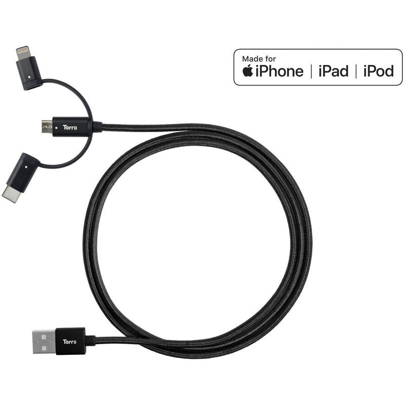 Torrii Kevable 3 in 1 MFI Lightning/Type-C/Micro USB Cable - Black-smartzonekw
